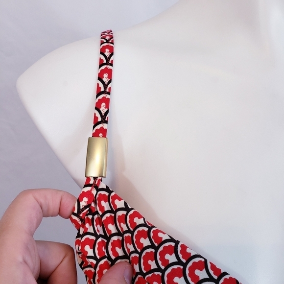 Land's End Geometric Tankini Swimsuit Top Swimwear Red White - Picture 6 of 11